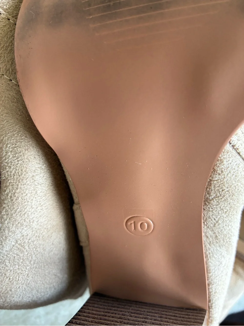 Seraih Beige Women’s Thigh High Boots Faux Suede Side Zipper Block Heel Size 10